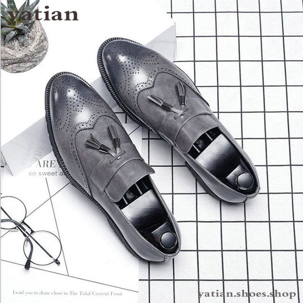 big size italian tassel business formal dress men leather loafer formal dress flats designer office oxford shoes for men ag-14, Black