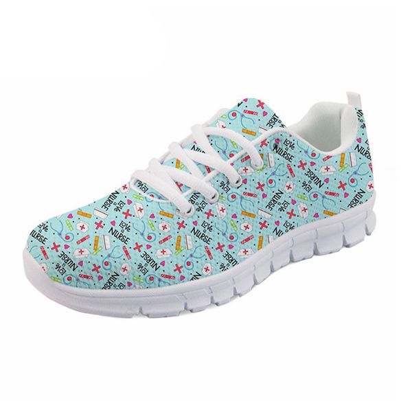 customized cute women casual sneakers flat cartoon nurse pattern women's light weight breathable mesh shoes for ladies flat, Black