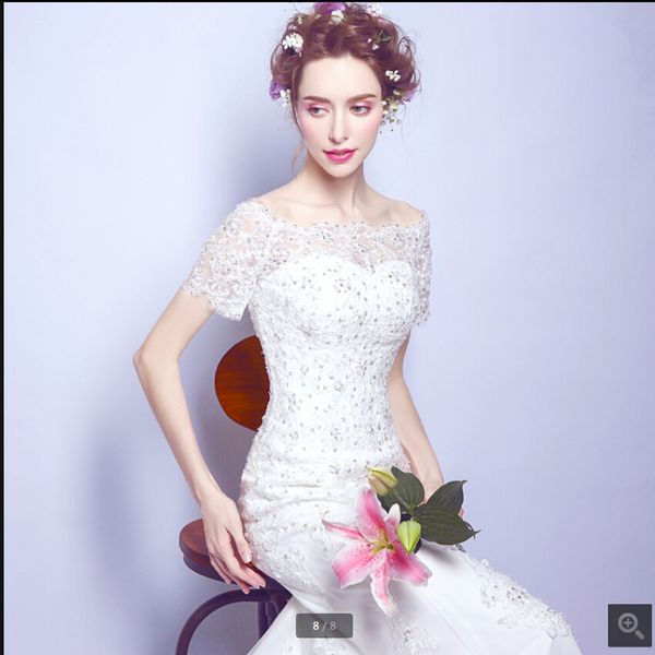 robe de mariage new real mermaid white lace appliques wedding dress off the shoulder short sleeve corset bride dress selling
robe de mariage new real mermaid white lace appliques wedding dress off the shoulder short sleeve corset bride dress selling