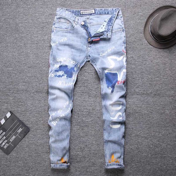 men's jeans fashion streetwear men light blue paint printed designer pencil pants slim fit hip hop elastic trousers
men's jeans fashion streetwear men light blue paint printed designer pencil pants slim fit hip hop elastic trousers