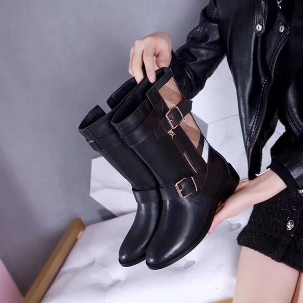 womens fashion autumn and winter leather splicing zipper medium boots, Black;grey
womens fashion autumn and winter leather splicing zipper medium boots, Black;grey