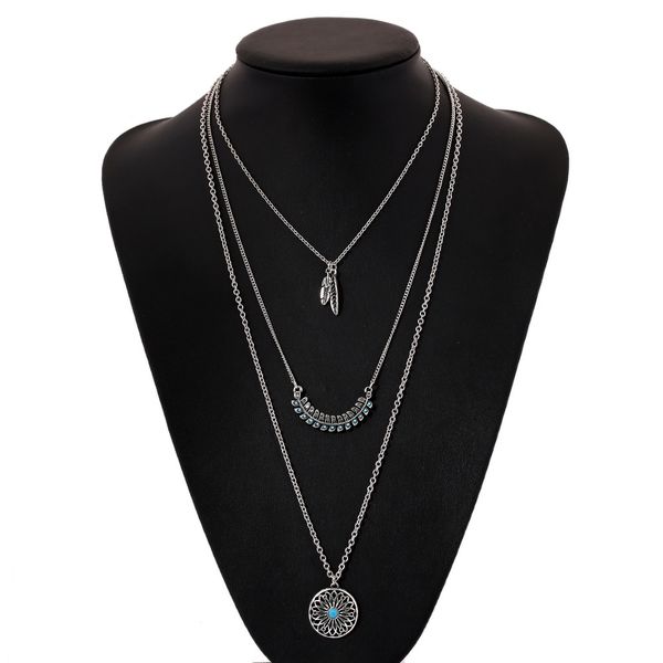 women's fashion bohemian retro national style leaf feathers three layers of tassel necklace, Silver
women's fashion bohemian retro national style leaf feathers three layers of tassel necklace, Silver