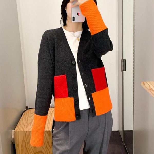 women's knits & tees women wool v-neck knitted cardigan color patchwork long sleeve laidies sweater coat single-breasted outwear, White
women's knits & tees women wool v-neck knitted cardigan color patchwork long sleeve laidies sweater coat single-breasted outwear, White
