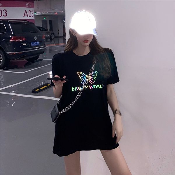 2020 color reflective butterfly butterfly printed loose round collar t-shirt women's all-match midi short sleeve base top, White
2020 color reflective butterfly butterfly printed loose round collar t-shirt women's all-match midi short sleeve base top, White