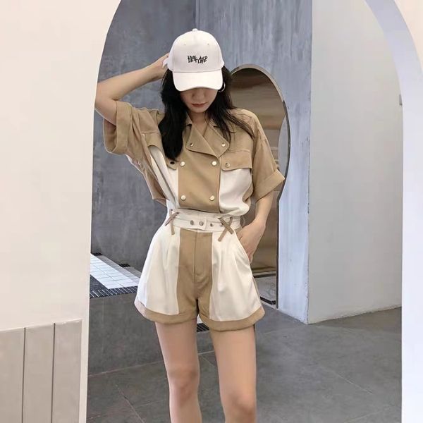 2019 summer new women's french minority loose short sleeve shirt wide leg shorts two piece set of air net red suit, Black;white
2019 summer new women's french minority loose short sleeve shirt wide leg shorts two piece set of air net red suit, Black;white