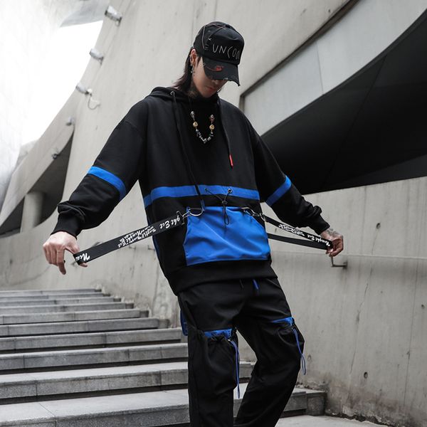 hooded hip hop letter ribbons patchwork techwear hoodies sweatshirts men bf pockets elastic pullover cotton streetwear loose top, Black
hooded hip hop letter ribbons patchwork techwear hoodies sweatshirts men bf pockets elastic pullover cotton streetwear loose top, Black