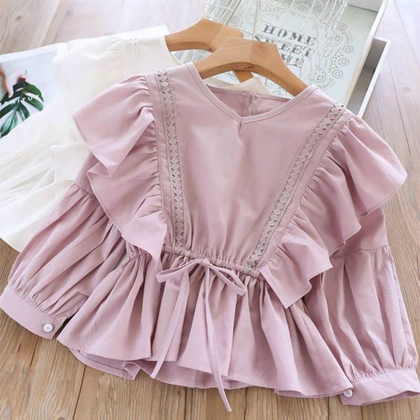 # tk01169 ruffle lace blouse children clothing solid blouse, White;black
# tk01169 ruffle lace blouse children clothing solid blouse, White;black