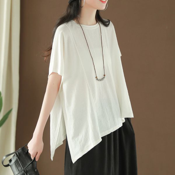 women t shirt tees o neck cotton big loose oversized asymmetric retro vintage casual fashion for spring summer az19101530, White
women t shirt tees o neck cotton big loose oversized asymmetric retro vintage casual fashion for spring summer az19101530, White