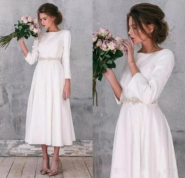 vintage bohemian 3/4 long sleeve simple wedding dresses with beaded sash ankle length bridal gown vestido de novia robe bc2561, White
vintage bohemian 3/4 long sleeve simple wedding dresses with beaded sash ankle length bridal gown vestido de novia robe bc2561, White