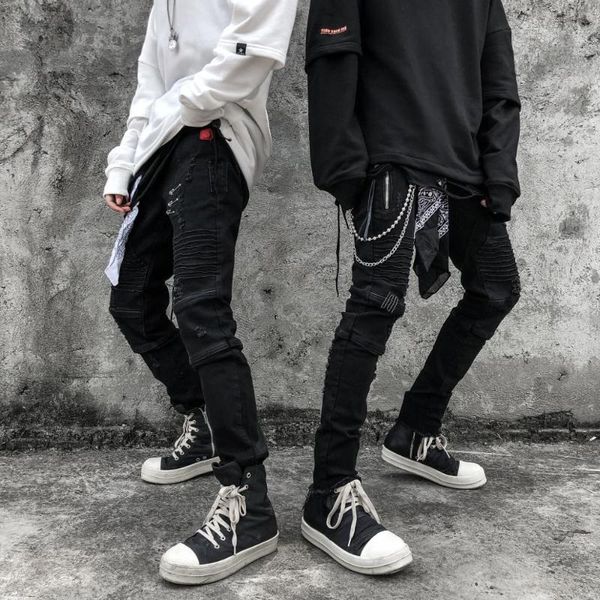 men's jeans high street men ripped streetwear straight slim fit stretch black denim pencil pants, Blue
men's jeans high street men ripped streetwear straight slim fit stretch black denim pencil pants, Blue
