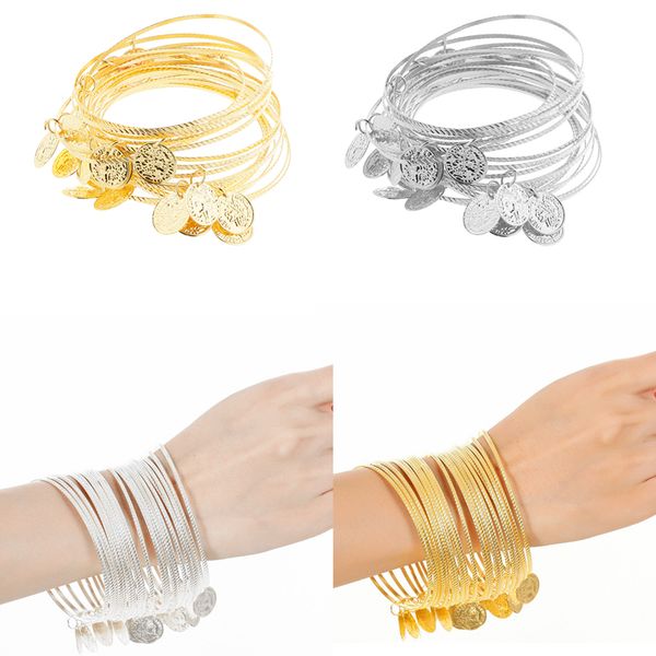40 pieces women belly dance multiple bangles bracelets with metal coins, Golden;silver
40 pieces women belly dance multiple bangles bracelets with metal coins, Golden;silver