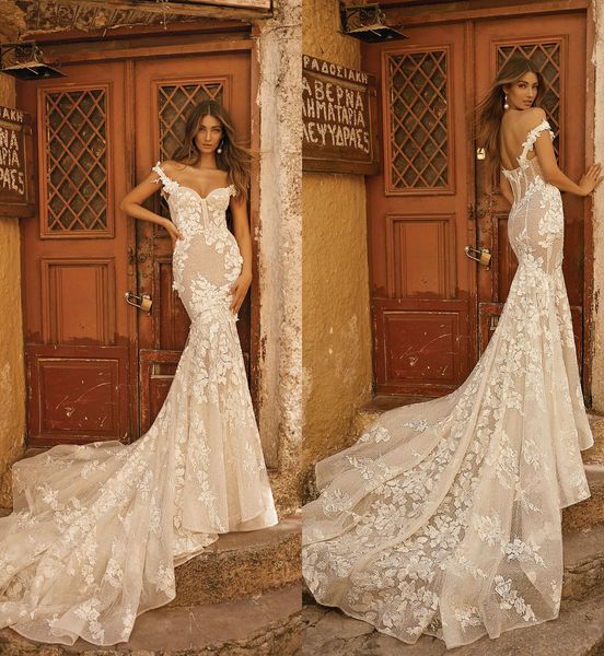 2019 berta mermaid wedding dresses off shoulder lace appliques boning back beach wedding dress illusion bohemian bridal gowns, White
2019 berta mermaid wedding dresses off shoulder lace appliques boning back beach wedding dress illusion bohemian bridal gowns, White