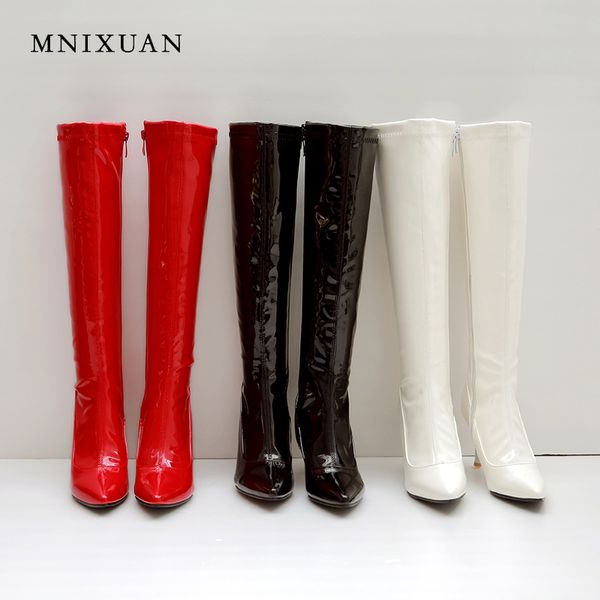 mnixuan women shoes knee-high boots red 2018 winter new patent leather pointed toe zipper high heels size40 42, Black
mnixuan women shoes knee-high boots red 2018 winter new patent leather pointed toe zipper high heels size40 42, Black
