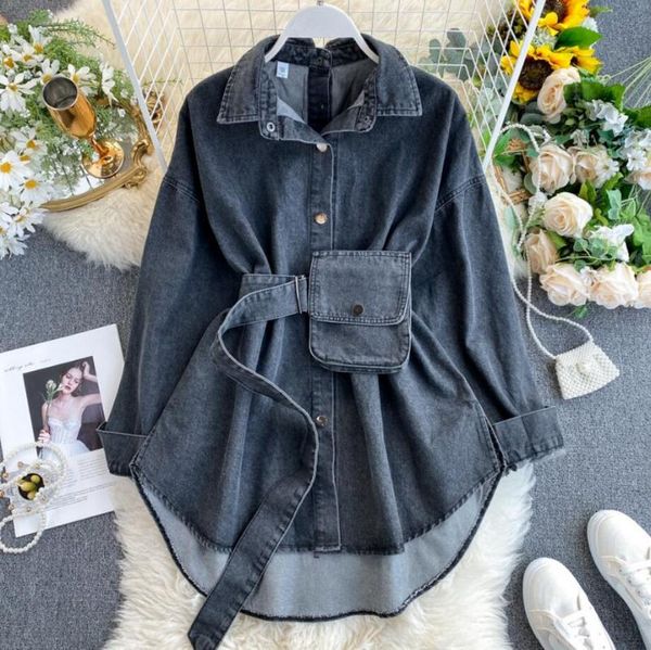 2020 fashion sashes slim waist jeans blouse spring autumn women denim shirt korean buttons backless r2453, White
2020 fashion sashes slim waist jeans blouse spring autumn women denim shirt korean buttons backless r2453, White