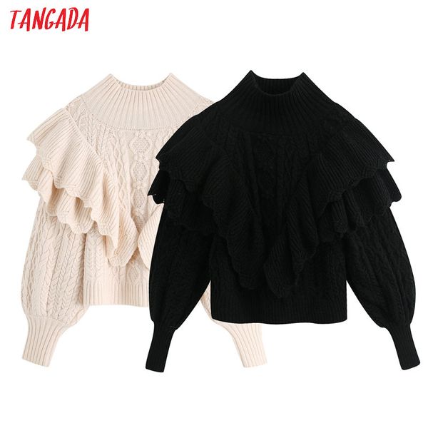 tangada women turtleneck twist sweater solid vintage ladies vintage style female ruffles knitted jumper be313, White;black
tangada women turtleneck twist sweater solid vintage ladies vintage style female ruffles knitted jumper be313, White;black