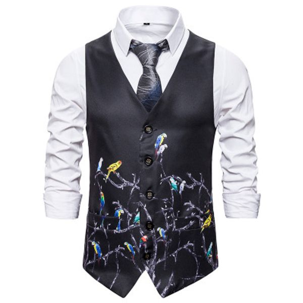 men's suit vest autumn and winter new fashion men's vest european size bird branch print men 042, Black;white
men's suit vest autumn and winter new fashion men's vest european size bird branch print men 042, Black;white