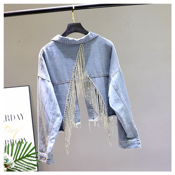 2020 street autumn denim outerwear ladies new hand studded drill diamond tassels back split jeans jacket short jeans coat manteau femme, Black;brown
2020 street autumn denim outerwear ladies new hand studded drill diamond tassels back split jeans jacket short jeans coat manteau femme, Black;brown