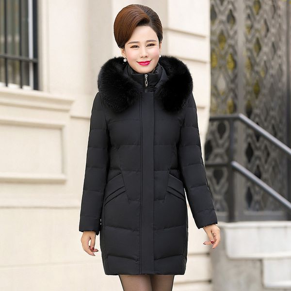 2019 new style middle-aged down jacket women's winter white duck down coat mid-length middle-aged women dress large fur collar w, Black;white
2019 new style middle-aged down jacket women's winter white duck down coat mid-length middle-aged women dress large fur collar w, Black;white