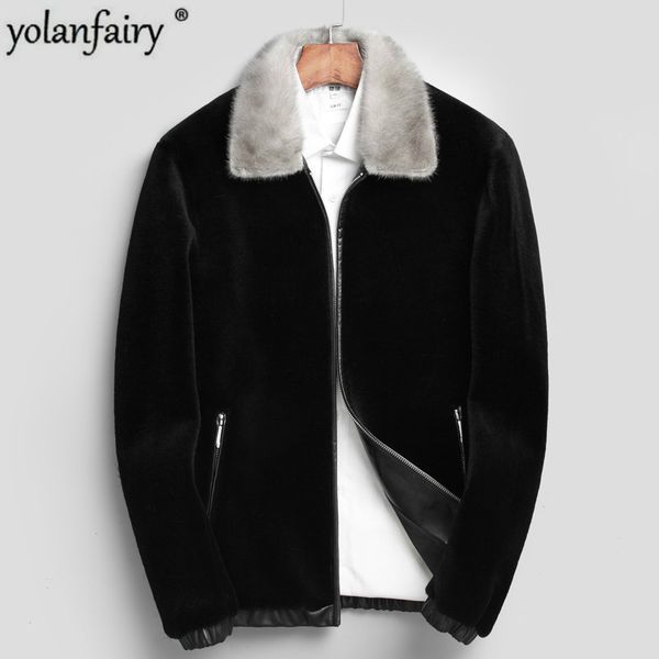 men's leather & faux real fur coat natural wool winter jacket men clothes mens collar warm outwear veste homme l17721 yy333, Black
men's leather & faux real fur coat natural wool winter jacket men clothes mens collar warm outwear veste homme l17721 yy333, Black