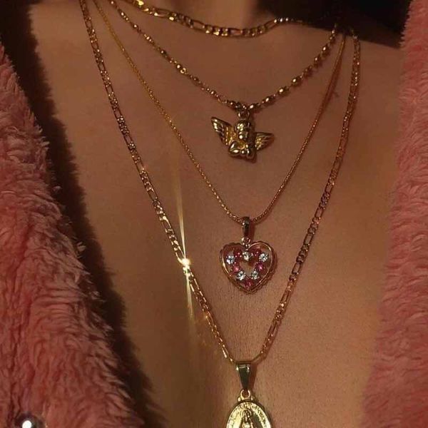 angel love portrait layered necklace women neck chains aesthetic pendant women's chain heart long bijouterie gifts accessories, Silver
angel love portrait layered necklace women neck chains aesthetic pendant women's chain heart long bijouterie gifts accessories, Silver