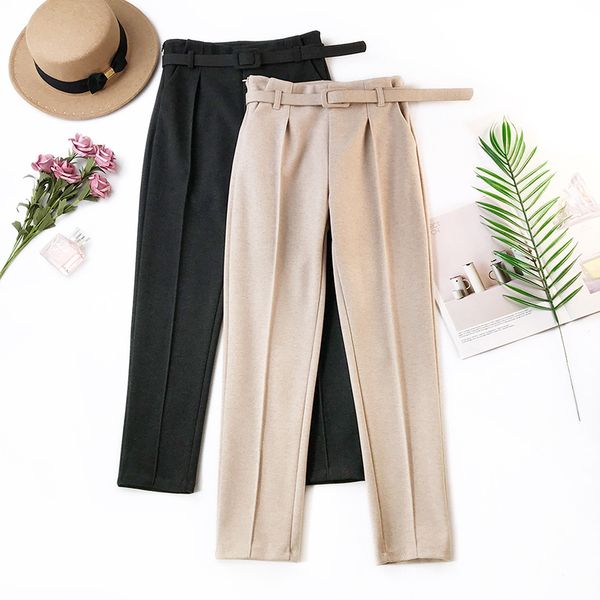elegant sashes women's pants 2020 autumn winter solid high waist pockets harem pants harajuku fitness office lady trousers femme, Black;white
elegant sashes women's pants 2020 autumn winter solid high waist pockets harem pants harajuku fitness office lady trousers femme, Black;white