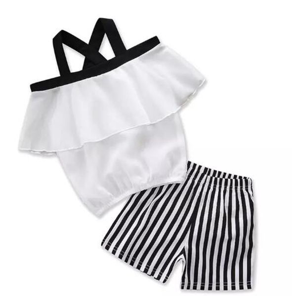 girls children's clothing set sling one-shoulder + striped pants 2 piece set fashion summer clothes, White
girls children's clothing set sling one-shoulder + striped pants 2 piece set fashion summer clothes, White