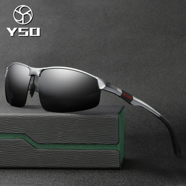 

yso sunglasses men polarized uv400 aluminium magnesium frame tac sun glasses driving glasses semi rimless accessory for men 3121, White;black