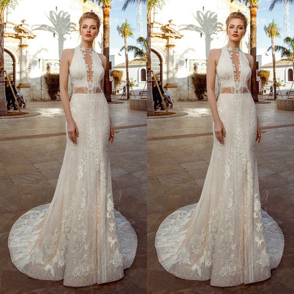 2021 mermaid wedding dresses high collar sleeveless lace appliques bridal gowns custom made button back sweep train robe de soiree, White
2021 mermaid wedding dresses high collar sleeveless lace appliques bridal gowns custom made button back sweep train robe de soiree, White