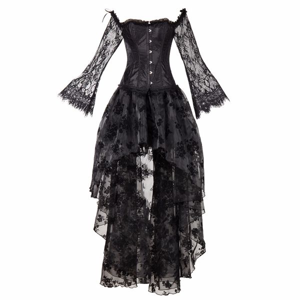 steampunk corset gothic bustier irregular style lace strapless dress steel boned slimming burlesque clothes set, Black;white
steampunk corset gothic bustier irregular style lace strapless dress steel boned slimming burlesque clothes set, Black;white