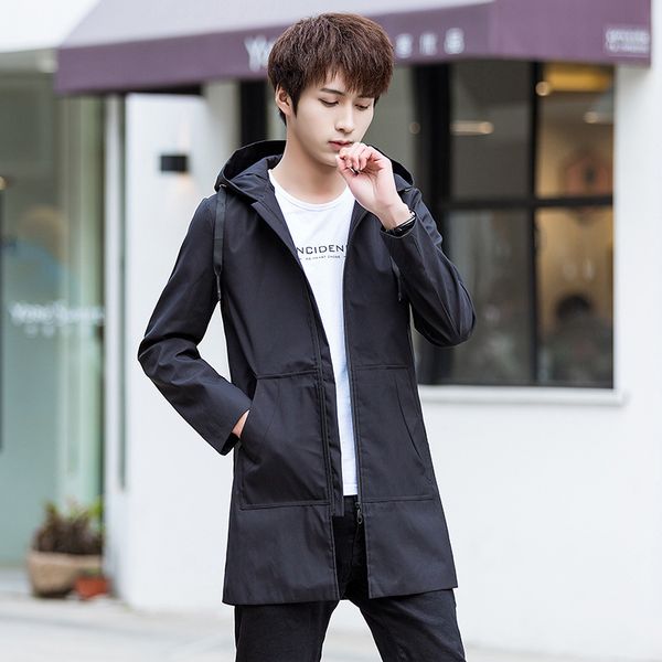 spring and autumn jacket male 2019 new slim korean hooded long windbreaker youth solid color coat windswear, Black;brown
spring and autumn jacket male 2019 new slim korean hooded long windbreaker youth solid color coat windswear, Black;brown