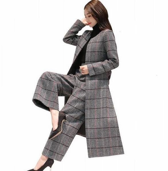 woolen plaid 2 piece set women wide legged trousers suit set autumn windbreaker spring trench coat casaco feminino dc96, White
woolen plaid 2 piece set women wide legged trousers suit set autumn windbreaker spring trench coat casaco feminino dc96, White