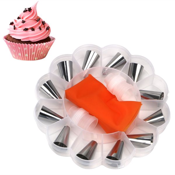 15pcs/set russian icing piping tips stainless steel nozzle set silicone cream pastry bag diy cake decorating tool
15pcs/set russian icing piping tips stainless steel nozzle set silicone cream pastry bag diy cake decorating tool