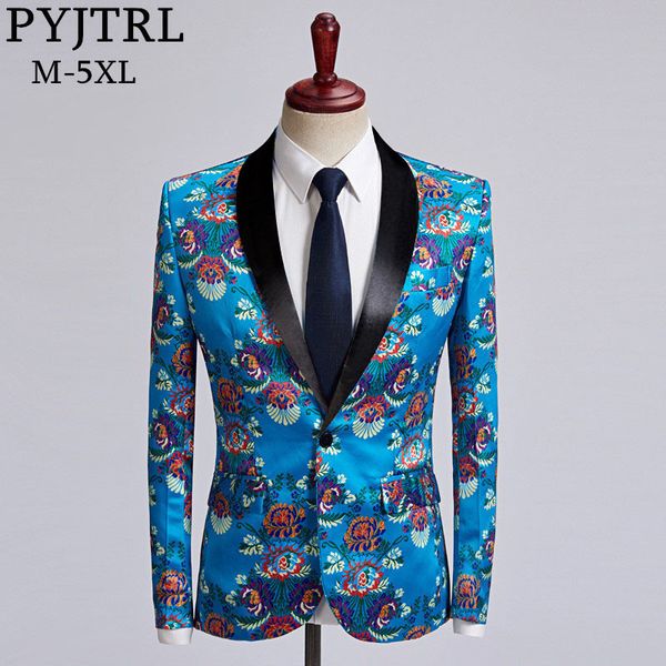 pyjtrl sky blue floral print suit jacket man fashion leisure time casual slim fit blazer plus size stage singer wedding costume, White;black
pyjtrl sky blue floral print suit jacket man fashion leisure time casual slim fit blazer plus size stage singer wedding costume, White;black