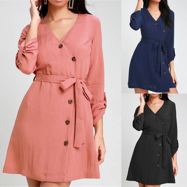 high waist lace up dress women v neck solid color single breasted long sleeve dress famale casual apparel, Black;gray
high waist lace up dress women v neck solid color single breasted long sleeve dress famale casual apparel, Black;gray