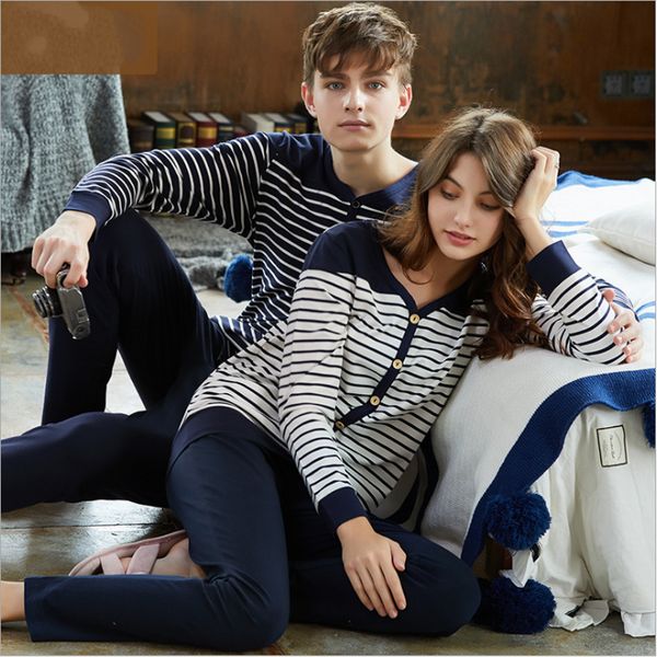 2019 spring women casual cotton pajama sets female o-neck collar cardigan shirt +pants ladies striped patchwork sleepwear suit, Blue;gray
2019 spring women casual cotton pajama sets female o-neck collar cardigan shirt +pants ladies striped patchwork sleepwear suit, Blue;gray