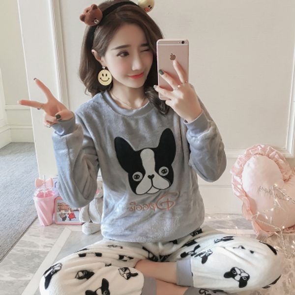 flannel winter women warm printing cartoon cat with long sleeve pant plus thick, Blue;gray
flannel winter women warm printing cartoon cat with long sleeve pant plus thick, Blue;gray