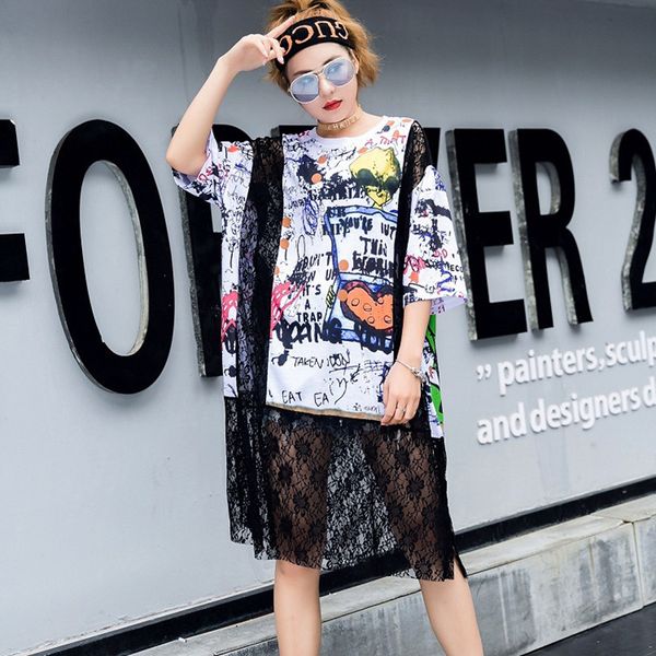 cartoon graffiti summer dress women 2020 new loose t-shirt dress oversized hip hop streetwear lace patchwork long lady vestidos, Black;gray
cartoon graffiti summer dress women 2020 new loose t-shirt dress oversized hip hop streetwear lace patchwork long lady vestidos, Black;gray