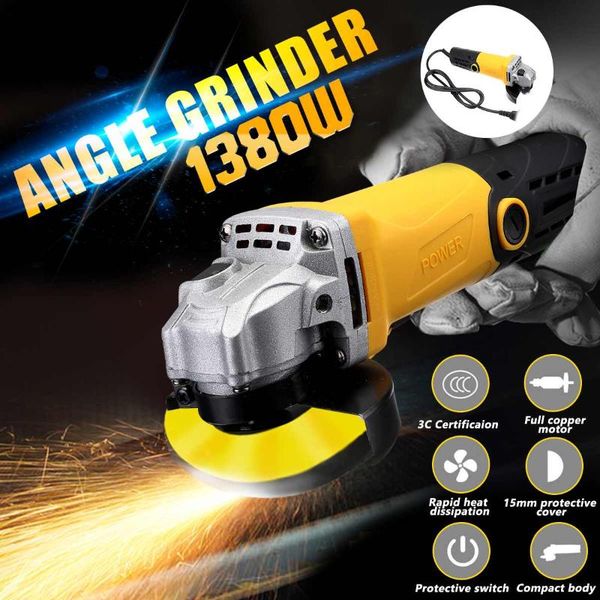 electric angle grinder 1380w 100mm 11000r/min toolless guard for cutting grinding metal or stone work 
electric angle grinder 1380w 100mm 11000r/min toolless guard for cutting grinding metal or stone work