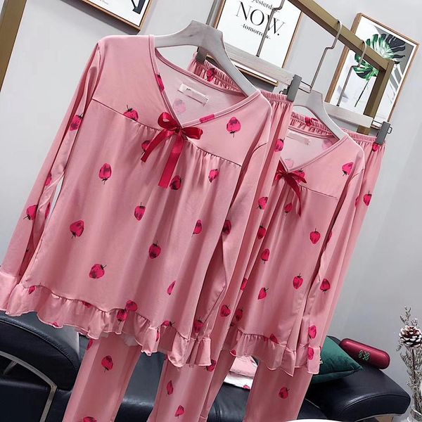 pksaq summer women pajamas large size friut print stain cotton regular sleeves pajamas set 2 piece homewear sleepwear, Blue;gray