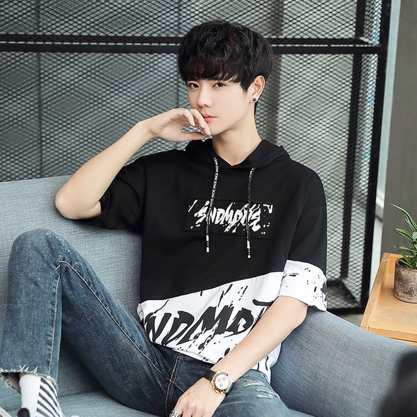 men's short-sleeved hooded sweatershirt men's hoodie 2020 loose thin section half-sleeved t-shirt tide brand five-point shirt, White;black
men's short-sleeved hooded sweatershirt men's hoodie 2020 loose thin section half-sleeved t-shirt tide brand five-point shirt, White;black