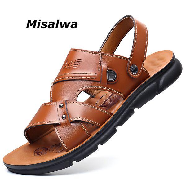 misalwa men's sandals cow split leather casual outdoor men soft summer slippers anti-slip quality beach flat shoes, Black
misalwa men's sandals cow split leather casual outdoor men soft summer slippers anti-slip quality beach flat shoes, Black