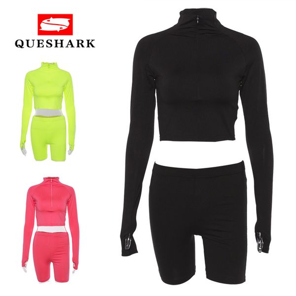 two piece set fluorescent green running shorts suit turtleneck long sleeve bodycon sport suit casual femme tracksuit, Black;blue
two piece set fluorescent green running shorts suit turtleneck long sleeve bodycon sport suit casual femme tracksuit, Black;blue