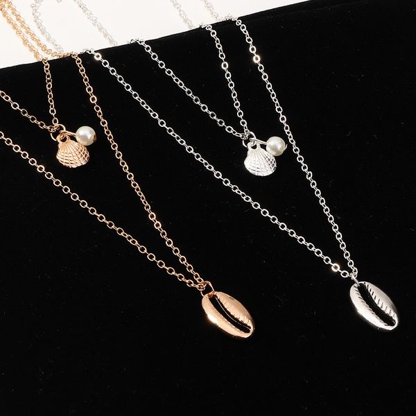 european and american new simple shell scallop pearl multilayer women's necklace couple gift, Silver
european and american new simple shell scallop pearl multilayer women's necklace couple gift, Silver