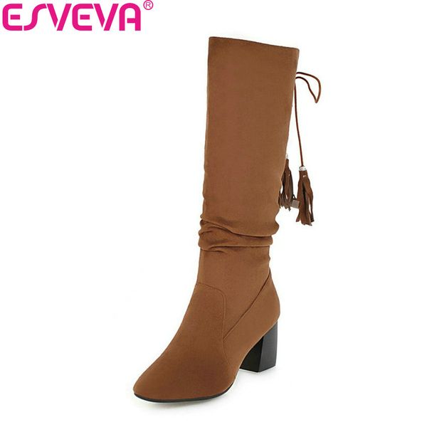 esveva 2019 women boots lace up sewing square high heels mid-calf boots square toe flock winter autumn shoes woman size 34-43, Black
esveva 2019 women boots lace up sewing square high heels mid-calf boots square toe flock winter autumn shoes woman size 34-43, Black