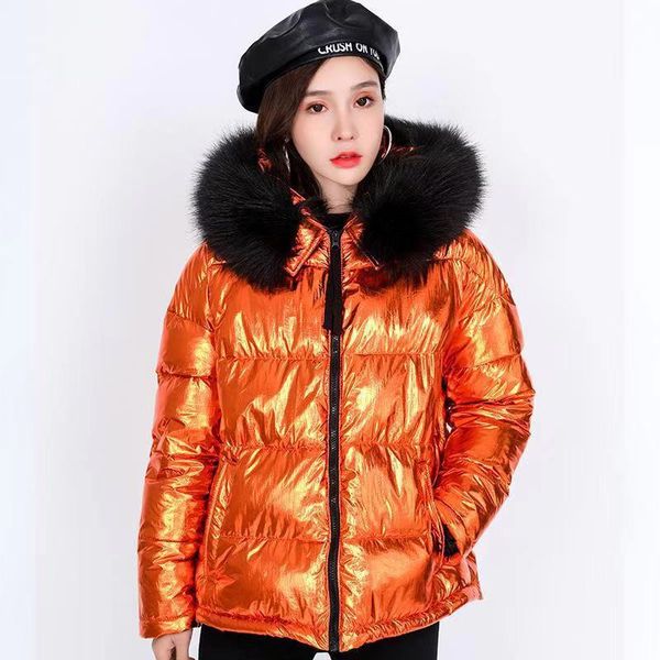 women's winter coat warm thick hooded fake fur collar puffer jacket short style solid metallic color ladies fashion parkas ls251, Black
women's winter coat warm thick hooded fake fur collar puffer jacket short style solid metallic color ladies fashion parkas ls251, Black