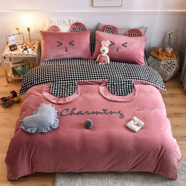 cute girl bedding set bear ears embroidery winter fleece flannel velvet duvet cover lattice bed linen fitted sheet pillowcases
cute girl bedding set bear ears embroidery winter fleece flannel velvet duvet cover lattice bed linen fitted sheet pillowcases