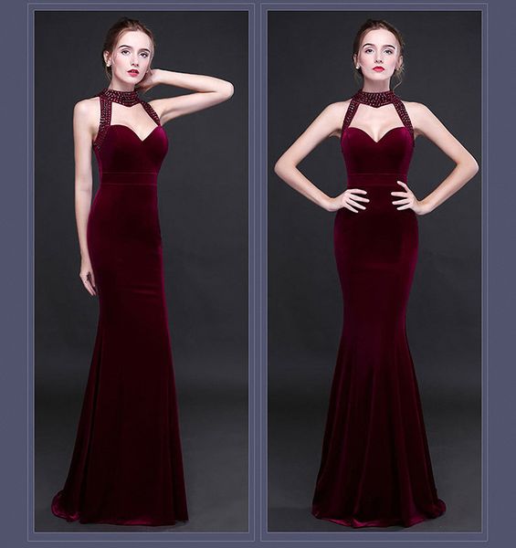 velvet long evening dress european and american temperament women's 2019 new fishtail skirt host company party v-neck hanging neck dres, Black;red
velvet long evening dress european and american temperament women's 2019 new fishtail skirt host company party v-neck hanging neck dres, Black;red