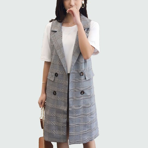 women's lattice long vest 2018 autumn sleeveless blazer vest waistcoat pockets double breasted sleeveless colete feminino, Black;white
women's lattice long vest 2018 autumn sleeveless blazer vest waistcoat pockets double breasted sleeveless colete feminino, Black;white