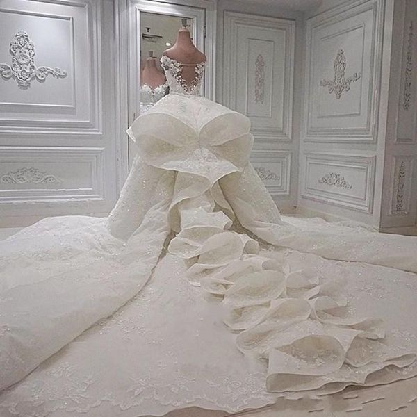luxury ruffles wedding dresses with detachable train lace off the shoulder vestidos de noiva bridal gowns tiered lace bridal dress, White
luxury ruffles wedding dresses with detachable train lace off the shoulder vestidos de noiva bridal gowns tiered lace bridal dress, White