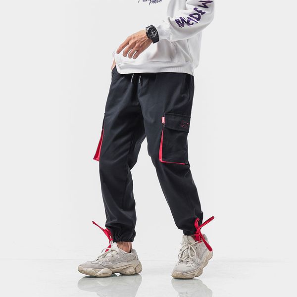 trendy men cargo pants loose ribbon design mens pants multi-pockets casual men pantalones hombres, Black
trendy men cargo pants loose ribbon design mens pants multi-pockets casual men pantalones hombres, Black